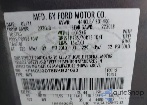 2011 Ford Escape Xlt from USA, damaged, VIN 1FMCU0D78BKB21063